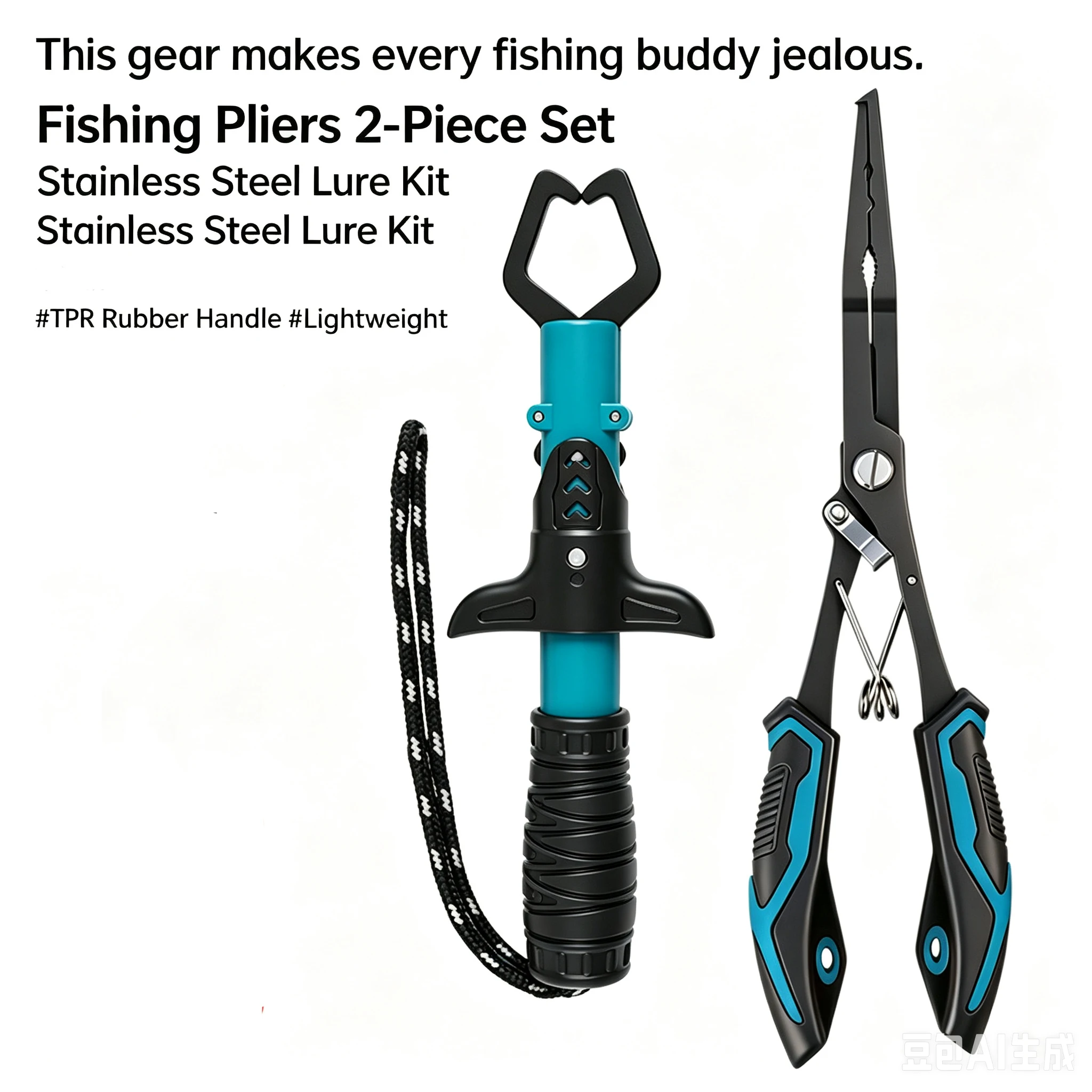 2Pcs Stainless Steel Fishing Tool Kit Multifunctional Fishing Pliers with Fish Lip Gripper TPR Non-Slip Handle for Angling