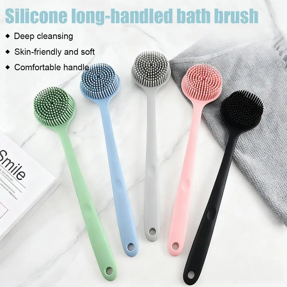 فرشاة حمام من السيليكون ذات مقبض طويل، أداة تنظيف وتقشير مزدوجة الجوانب