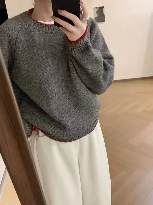 

Soft Gentle Wind Color Blo round Ne Pullover Sweater Women's Loose Sweet Soft Knitted Top Autumn Winter New Sle