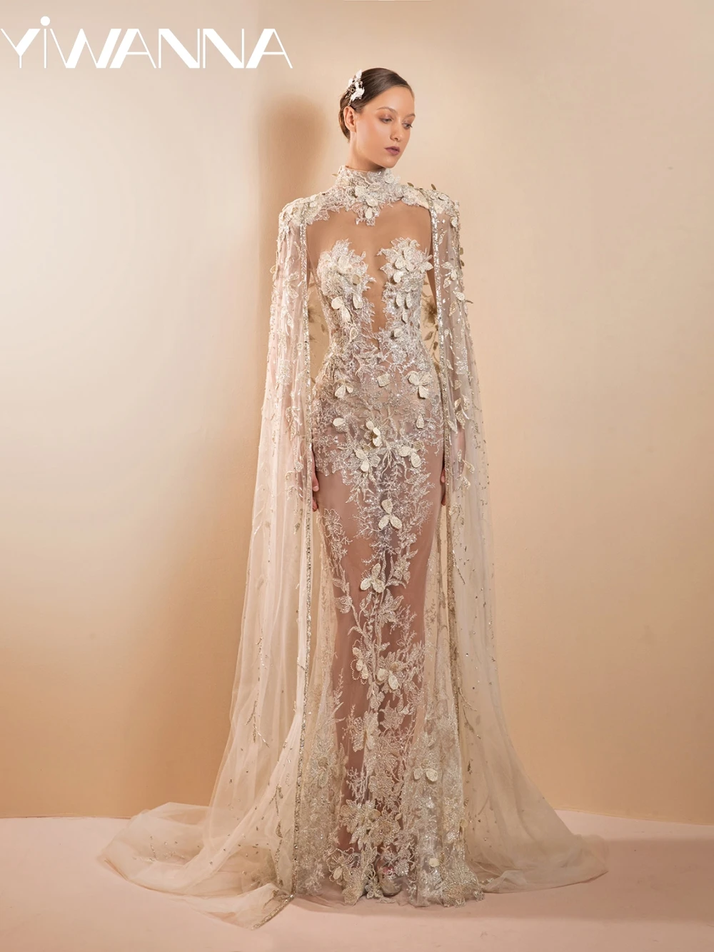 Illusion Lace Mermaid Wedding Dress With Cape Charming 3D Flower Floor-length Bridal Gown 2026 New Customized Dresses For Bride