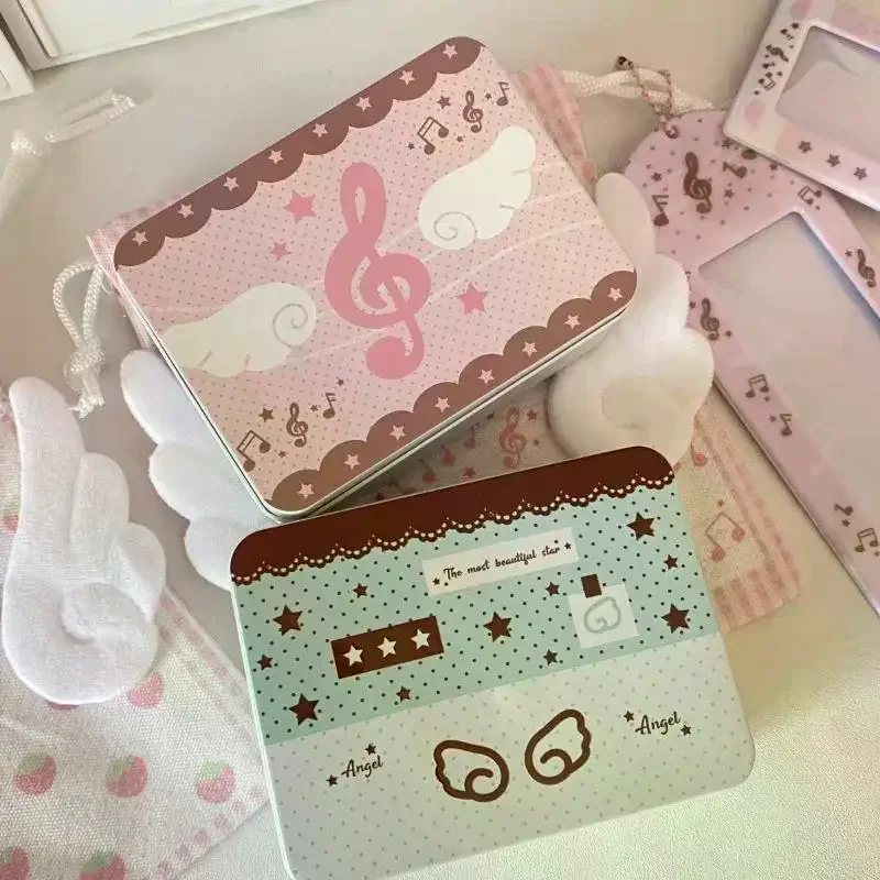1/2Pcs Korean-style Star Angel Flip-top Small Iron Box, Portable Waterproof Card Sticker Storage Box With High Aesthetic Appeal