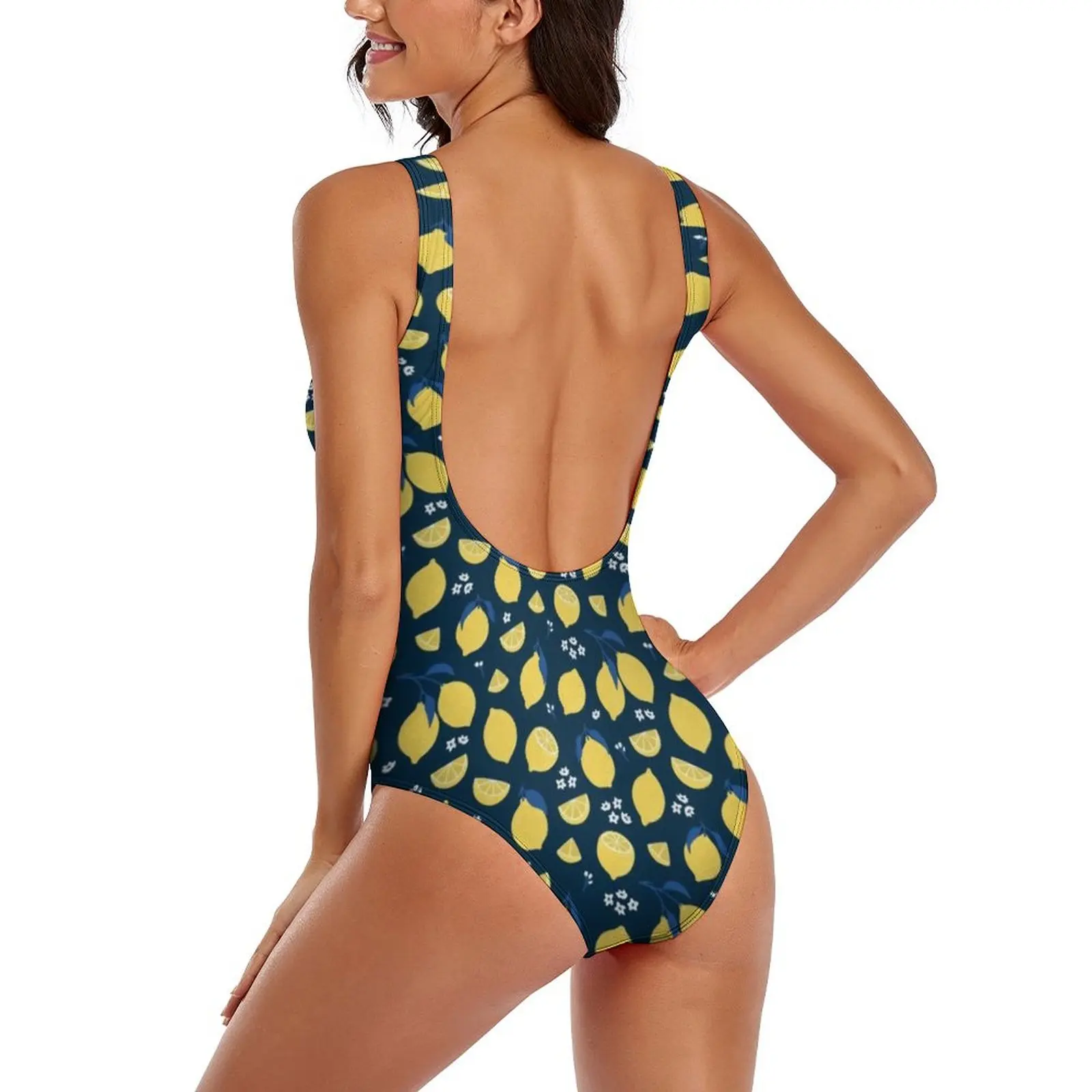 Yellow Fruit Print Swimsuit Lemon Push Up Swimwear One Piece Holiday Surf Bathing Suits Bodysuit Graphic Beach Outfits Plus Size