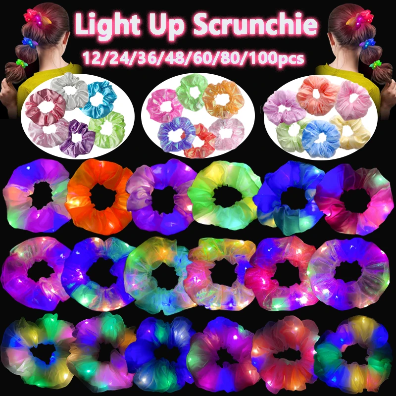 12-100 قطعة تضيء Scrunchies LED Scrunchies للفتيات توهج في الظلام Scrunchies الزفاف حفلة عيد ميلاد إكسسوارات الشعر