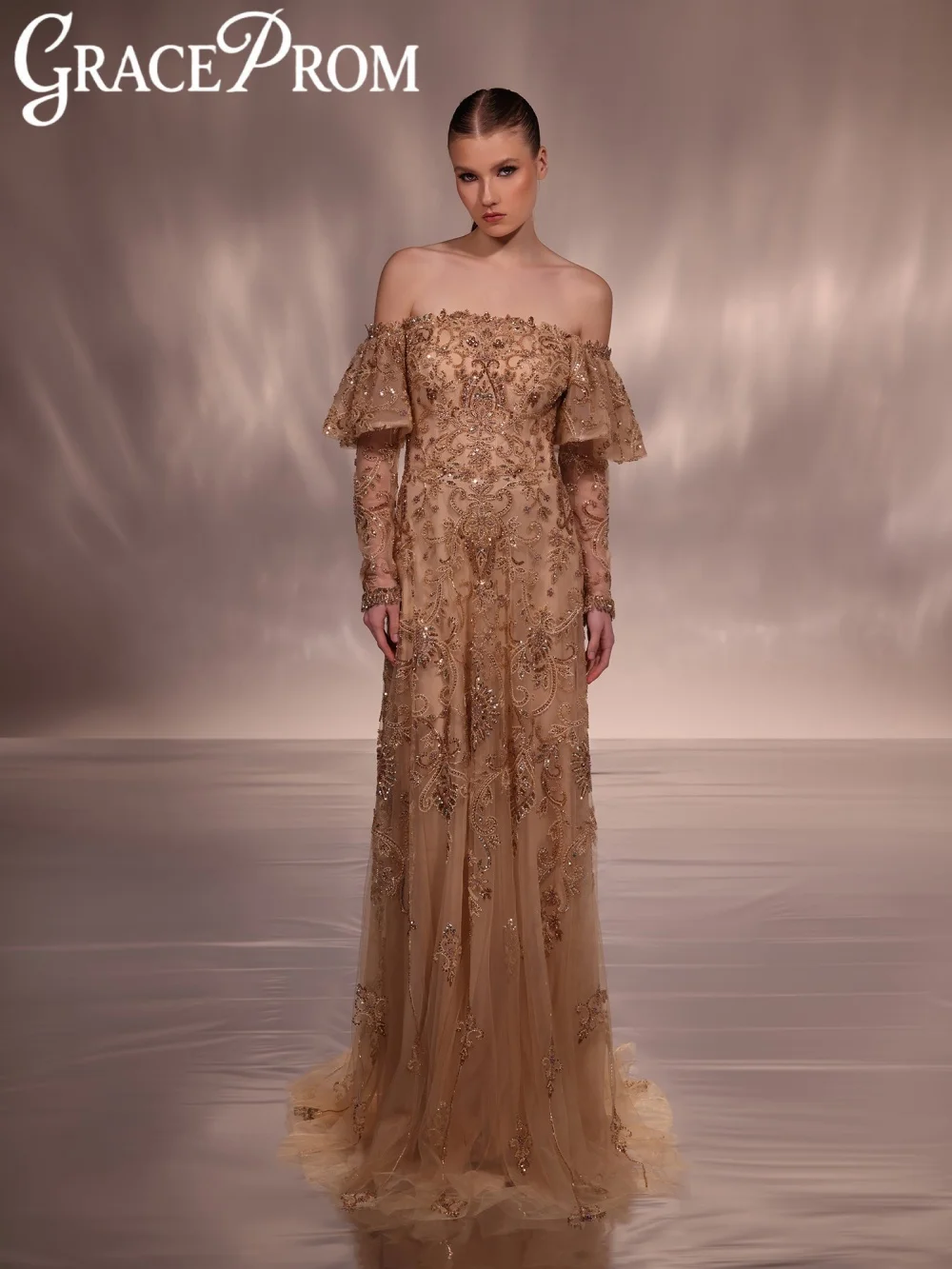 

2026 New Embroidery Evening Dress Sparkly Beaded Off Shoulder Wedding Party Gowns Customized Exquisite Long Banquet Gowns