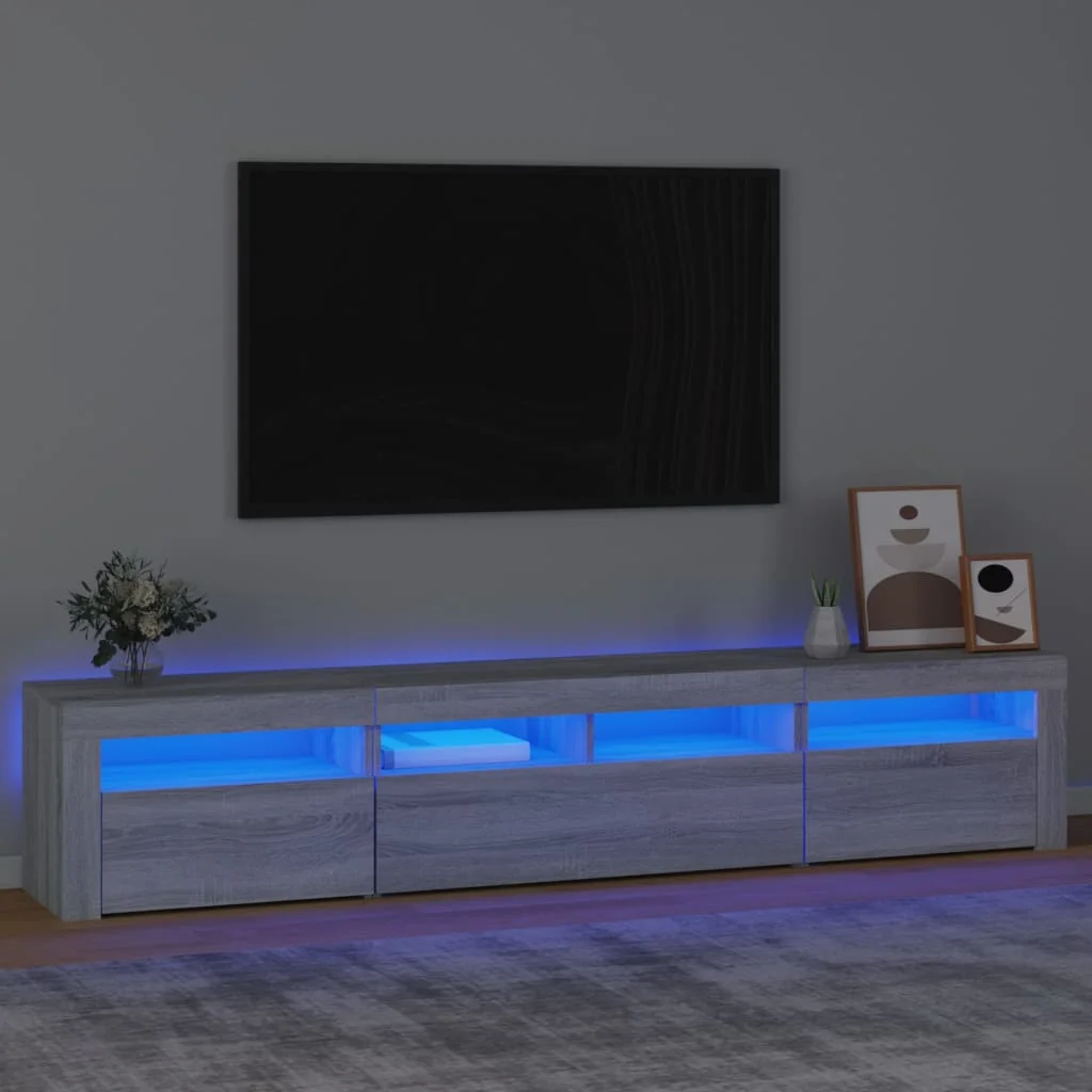 TV-Schrank mit LED-Leuchten Grau Sonoma 210x35x40 cm