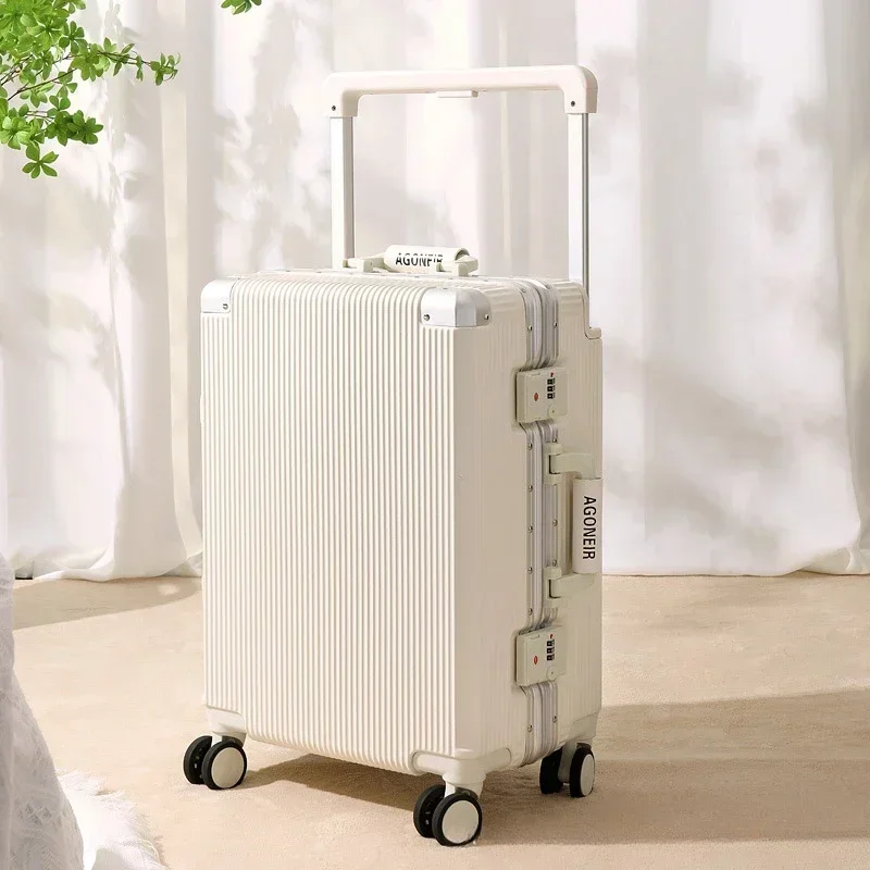 Rolling Luggage Wide Handle Fashion Travel Suitcase Unisex Trunk Large Capacity Silent Universal Wheel Aluminum FrameTrolleyCase