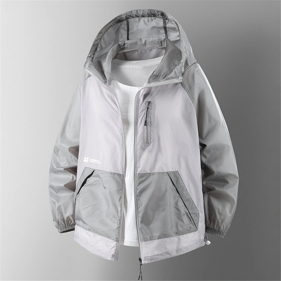 Summer Sunscreen Jacket Men Summer Thin Jacket Coat Black Fashion Casual Hooded Coat Fishing Cycling Outerwear