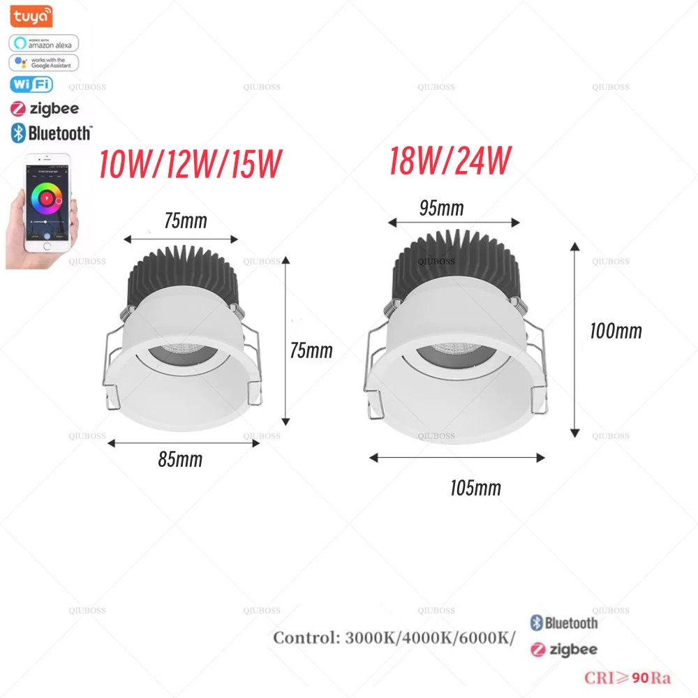 Imagem -05 - Zigbee-intelligent Anti-brilho Embutido Downlight Luz de Fundo Iluminação Interior Spot Light Ac85265v 10w 15w