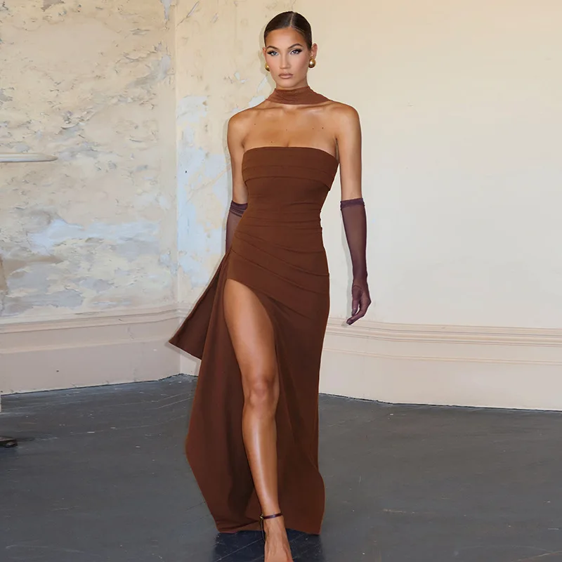 

Женское летнее новое сексуальное платье-халтер с воротником-шарфом, облегающее, с разрезом, без бретелек, больших размеров 9XL 8XL 7XL 6XL XXXXXL