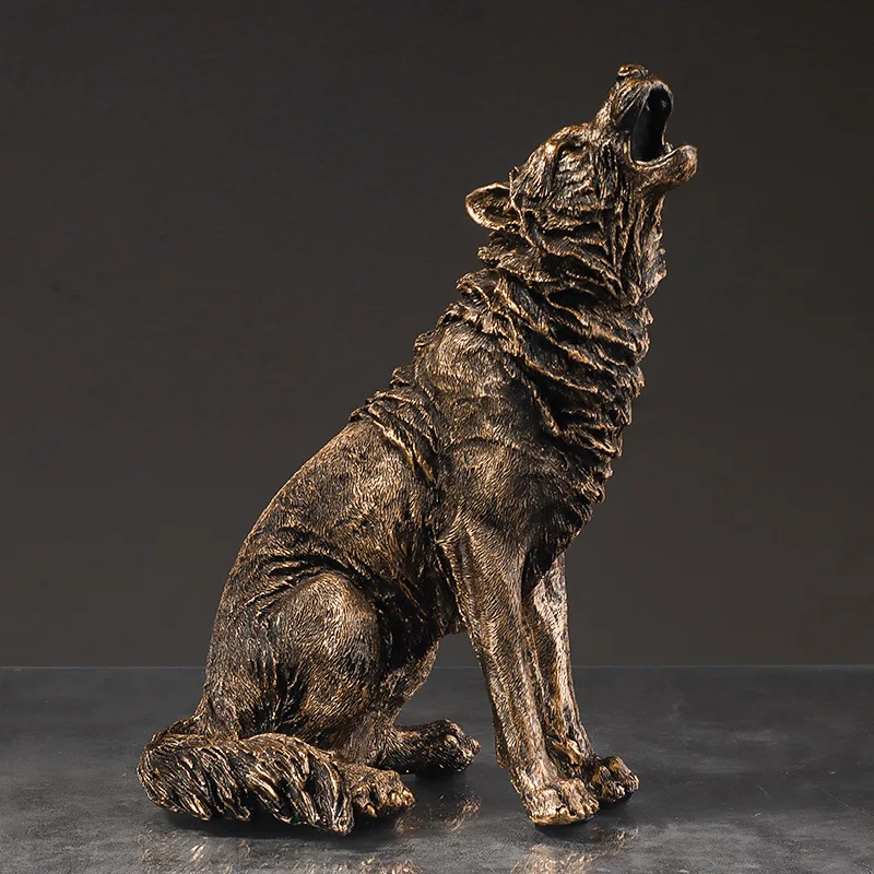 NORTHEUINS Resin Roaring Wolf Figurines European Animal Model Ornament Home Living Room Desktop Decoration Accessorie Collection