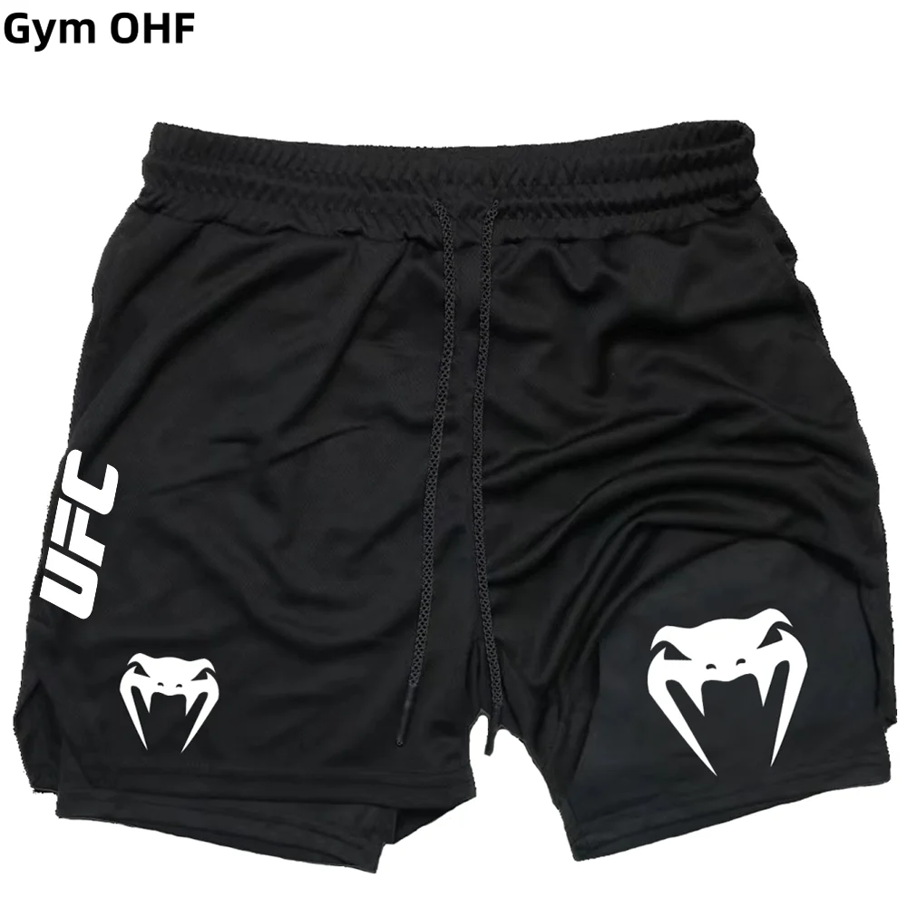 【セール中】UFC メンズ ランニングショーツ 2 in 1 ダブルデッキ スポーツショーツ ジム フィットネス ショートパンツ トレーニング ジョギング ボトム メンズ ボクシング ウェア