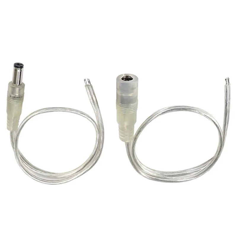 Adaptador de corriente de CC macho hembra transparente, 10 piezas, Cable Pigtail de 5,5x2,1mm, conector Jack de 12V, Cable de extensión para tira de