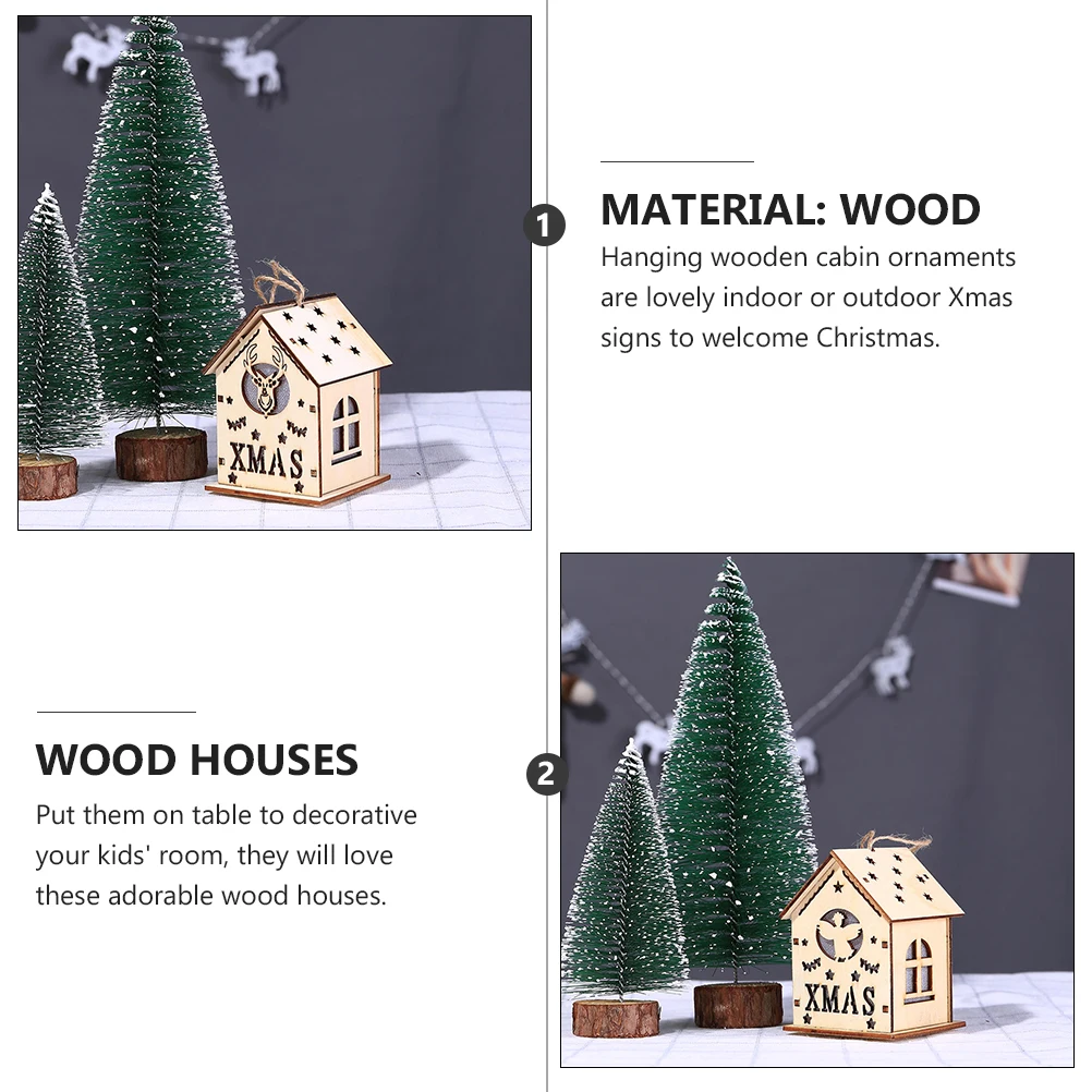 

2 pcs Luminous Wooden Cabin Pendants Non-Toxic Christmas Ornaments Glowing Mini Houses For Kids Room Table Decorations Wooden