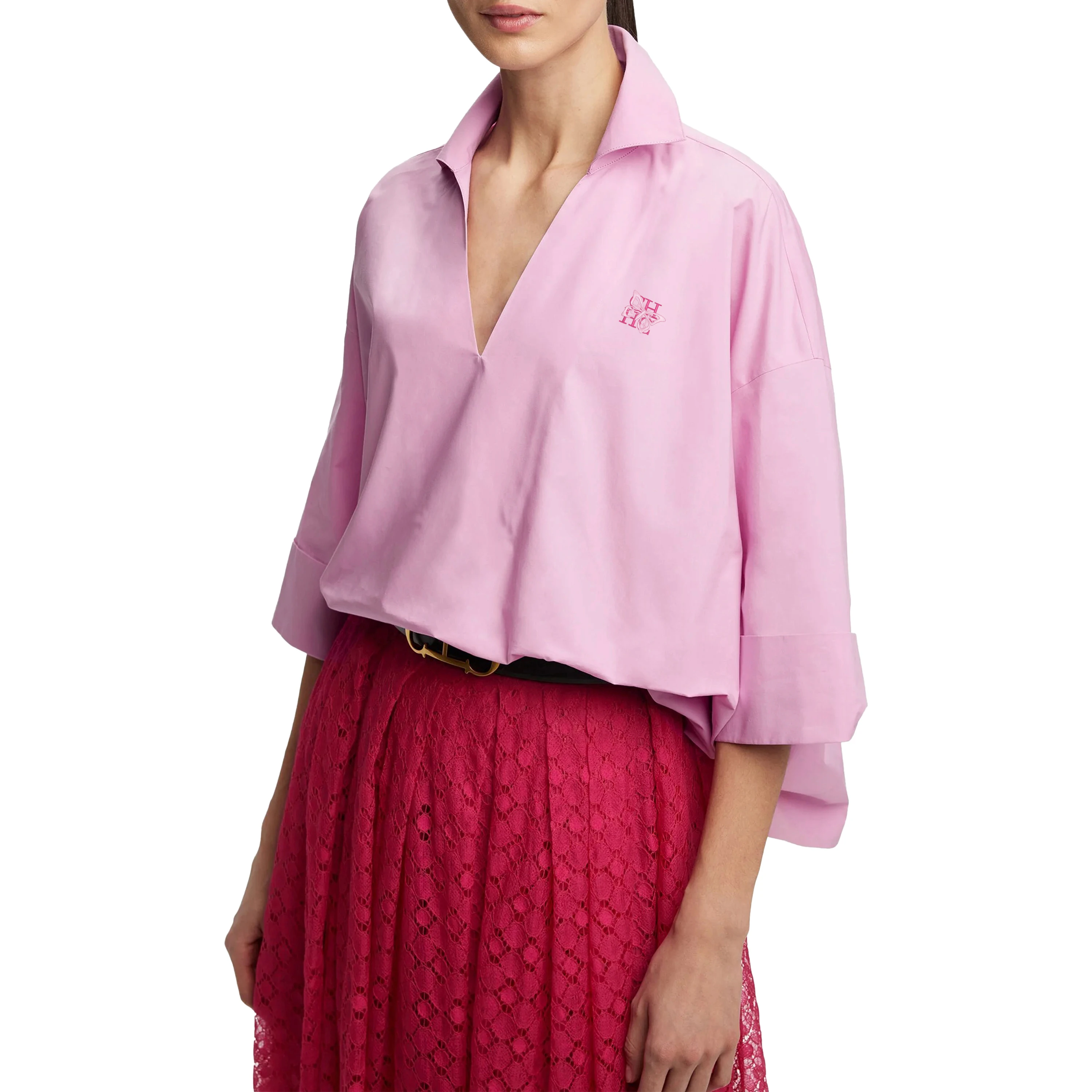 

Women's shirt summer new top solid color V-neck short sleeved casual elegant shirt