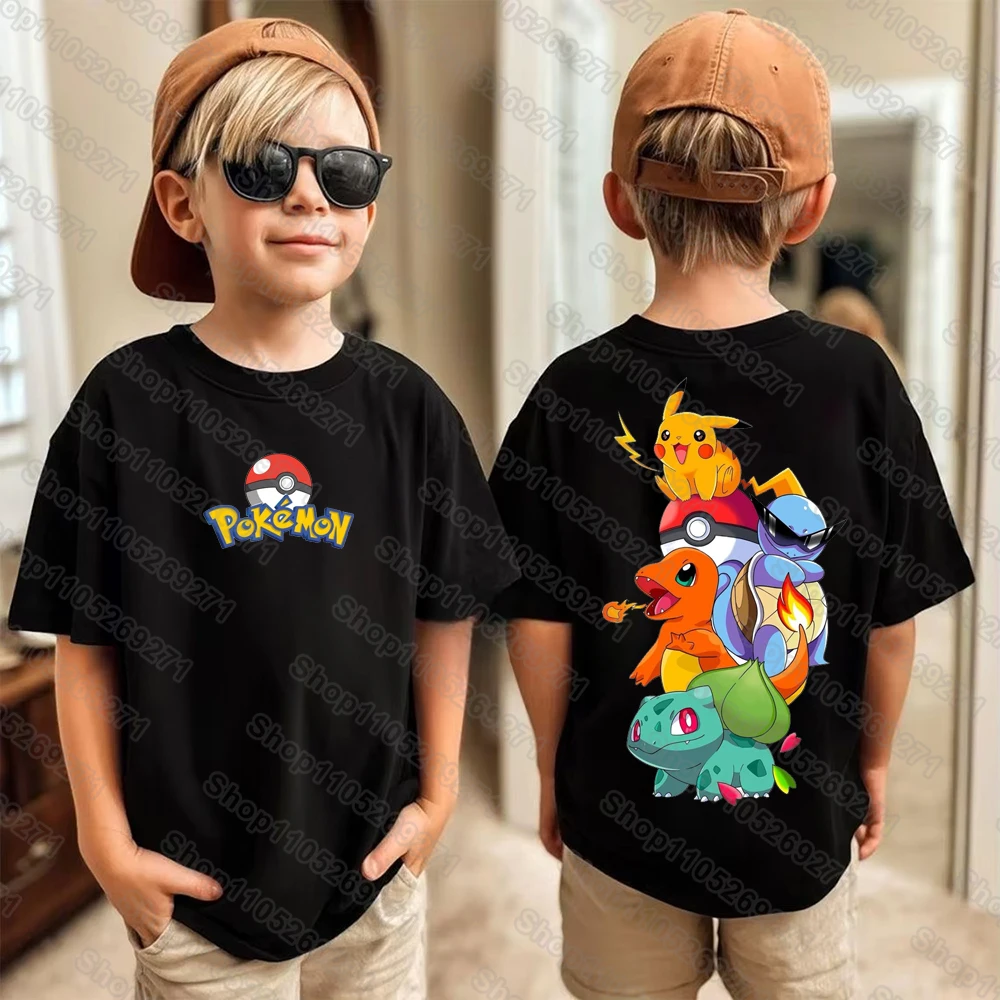 Pokemons Pikachu Cartoon Kids Printed T-Shirts Boys Girls Casual Short Sleeves Tops Children's Harajuku Fashion Tee Clothing - view 4