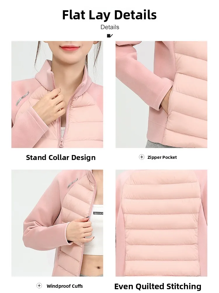 Yaloo feminino leve Spor down Jaet confortável fitn agasalhos ort Sle versão coreana tecido de nylon com zíper Clo...