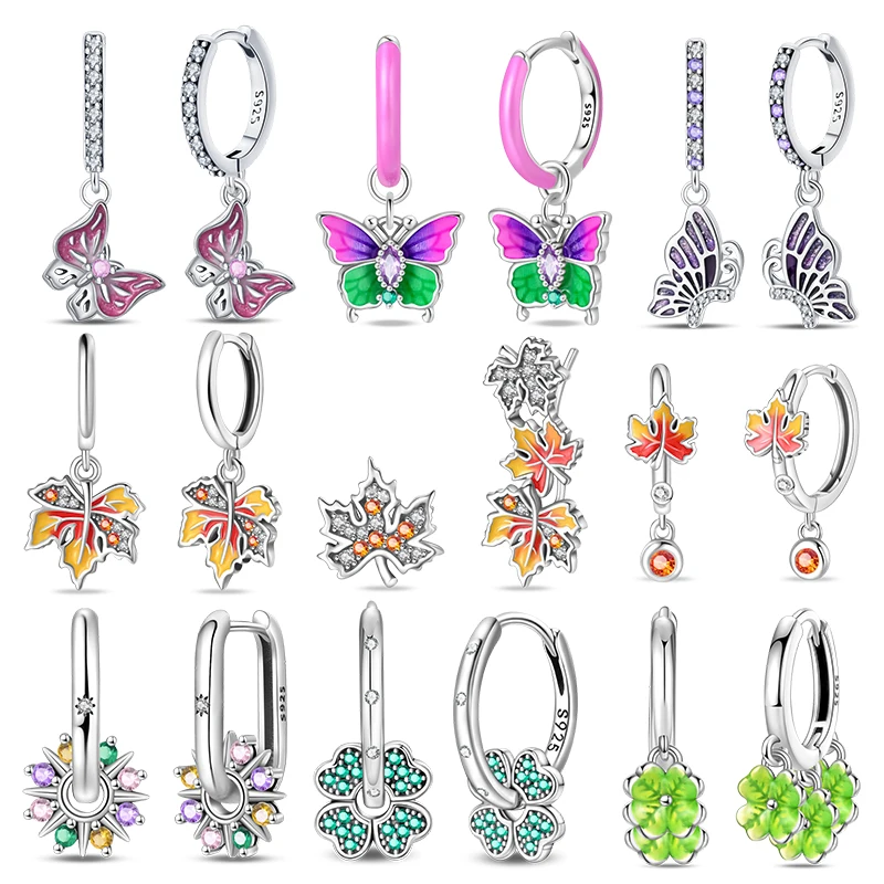 925 Sterling Silver Dopamine Butterfly & Maple Leaf Earrings With Zirconia Fashion High Quality Jewelry For Womens Gift Hot Sale
