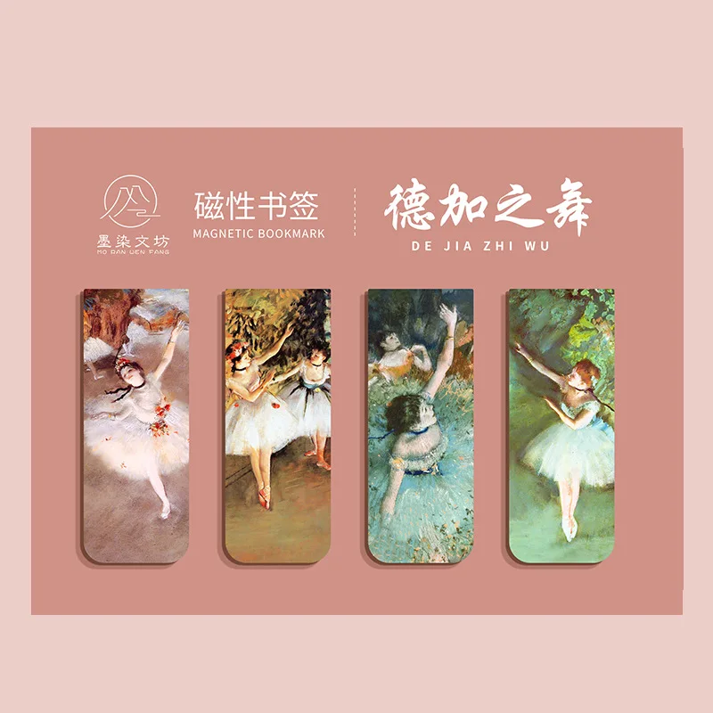 4Pcs Magnetic Bookmarks Van Gogh Literature Art Series DIY Decoration Books Clip Page Stationery Student Office School Supplies