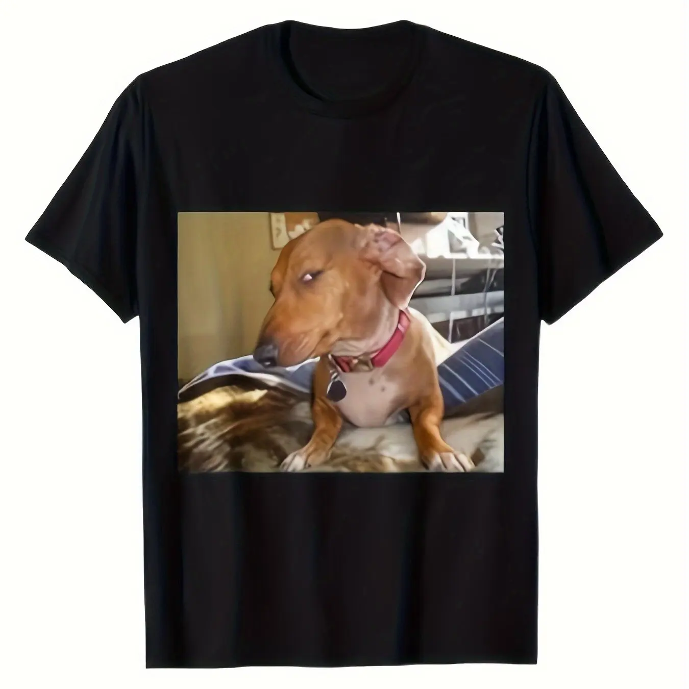 Sassy Side Eye Dachshund Meme Graphic T Shirt Funny Wiener Dog Print Dog Lover Gift Unisex Casual Cotton Short Sleeve Tee