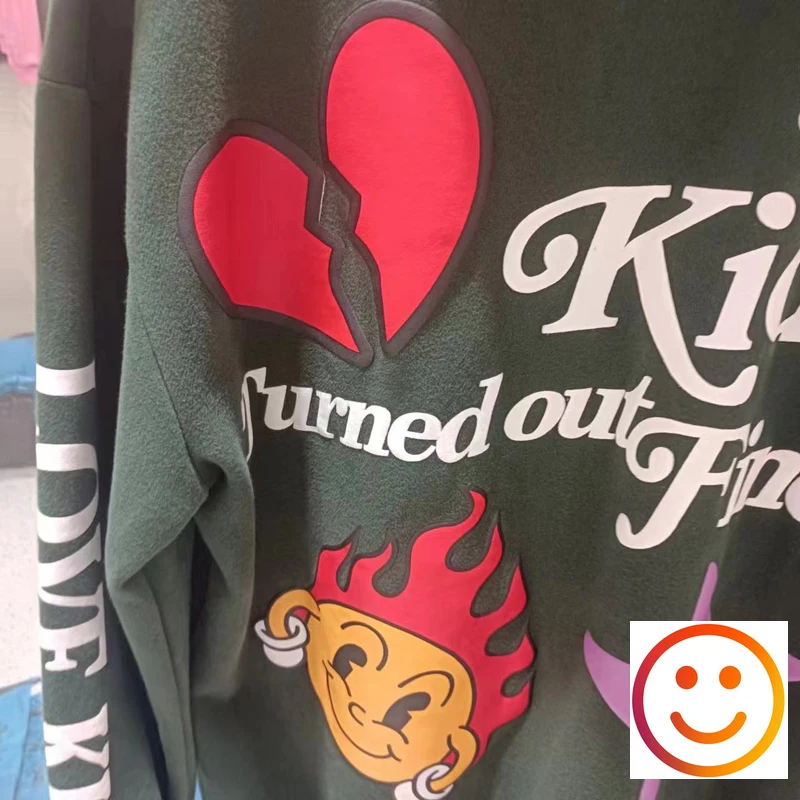 KIDS Turned Out Fine Kanye West Hoodie Fleece Men Women Red Heart Stars Sun Smile Face Graphic Hoody Kids See Ghost Pullover