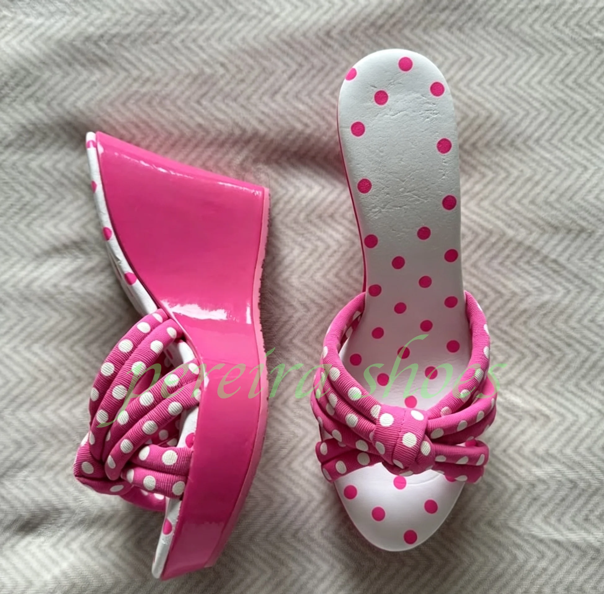 Pink Pink White Polka Dot Wedge Sandals Knotted Bow Strap Open Toe Platform High Heel Summer Beach Y2K Style Party Women Dress Shoes - Aliexpress Deal