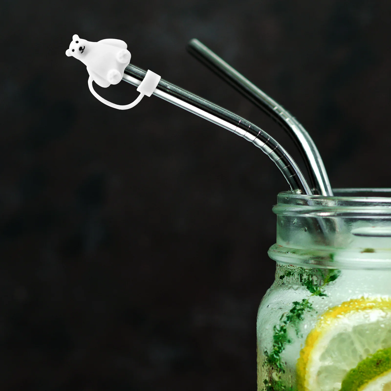 

4Pcs Cute Bear Silicone Straw Covers Reusable Drinking Straw Tips End Caps Protective Plugs for Smoothie Juice Eco Friendly