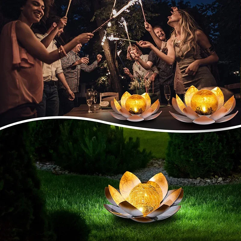 Outdoor Lotus Flower Solar Light Outdoor Porch Pathway Landscape Lamp Cracked Glass LED Solar Lamp Home Garden Decoration