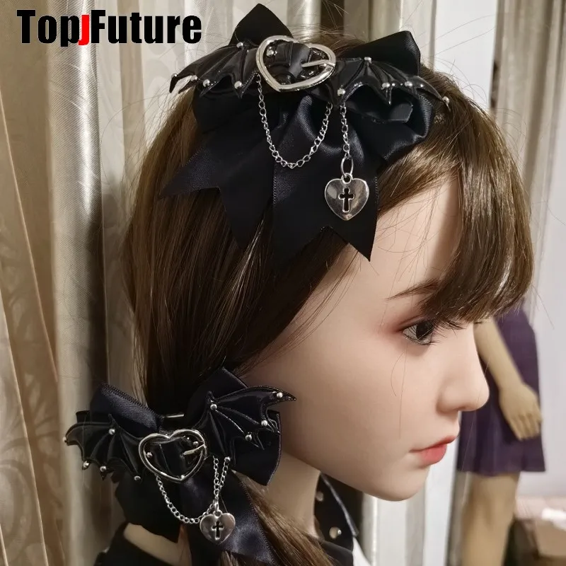 Gothic Lolita Hair clips Y2K girl Harajuku women devil bat wing pins Punk cross hairpin headdress angel punk aid pins Hairgrips