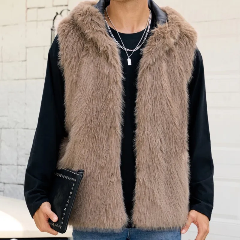 رشاقته الدافئة فضفاضة حجم صدرية جاكيتات أكمام الفراء رقيق معاطف أبلى 2025 الشتاء الرجعية رجالي فو الثعلب الفراء سترة مقنعين #2