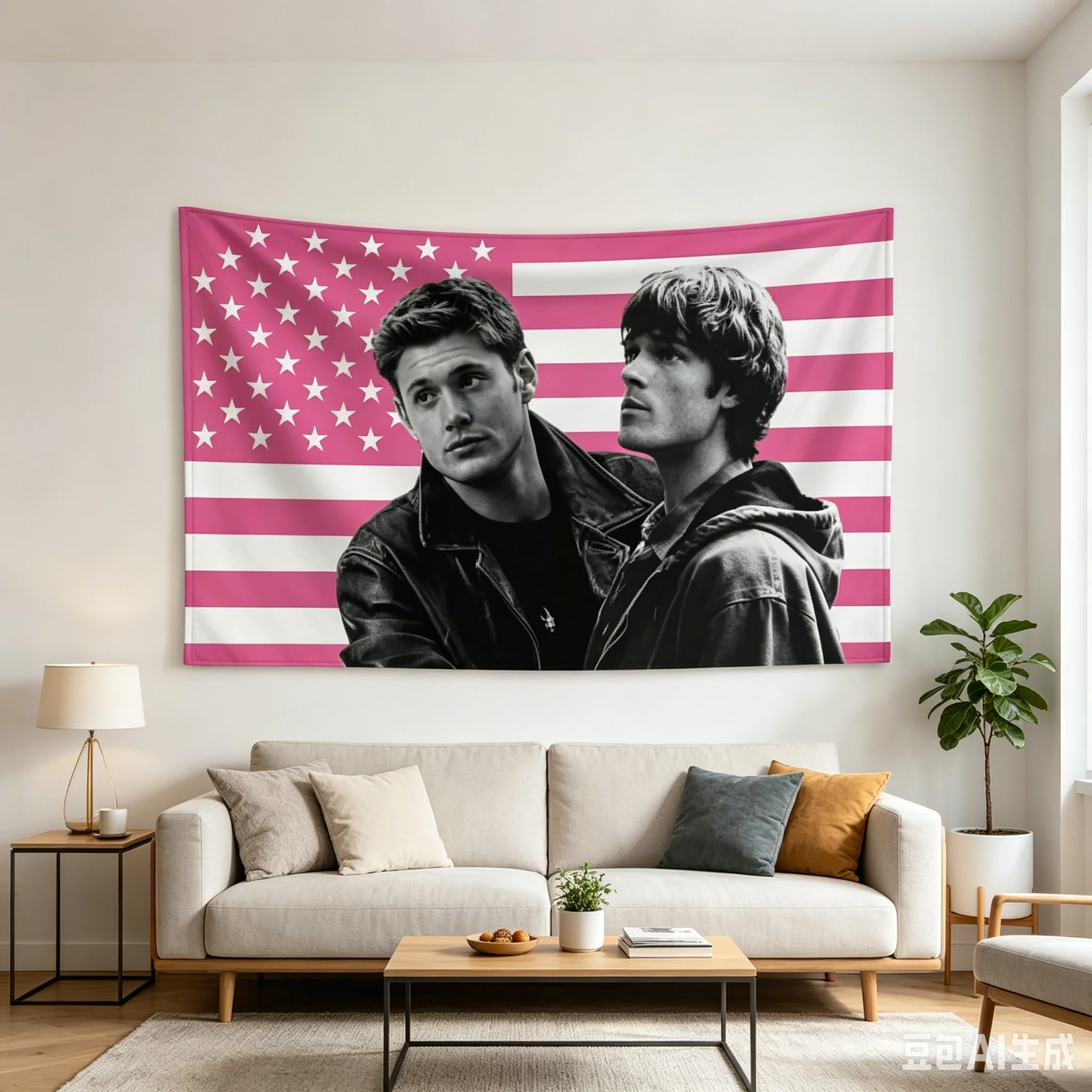 1pc D-Dean & S-Sam W-Winchester American Flag Tapestry Banner Home Barber Shop Funny Decor Suitable For University Dormitories,