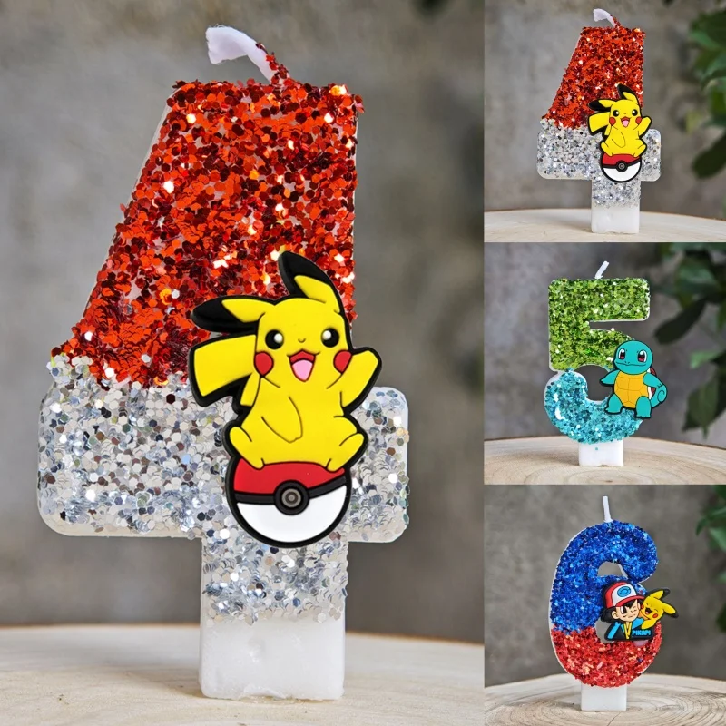 3D Pikachu Pokémon Kerzen Kuchen Dekorieren Thema 0-9 Zahl Kerzen Kuchen Topper Geburtstag Party Kuchen Dekoration