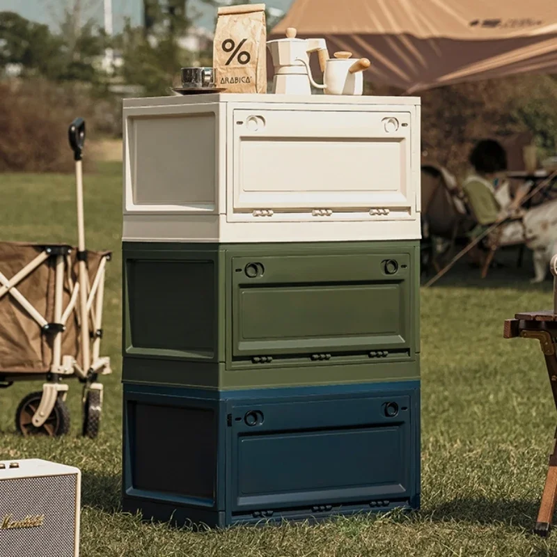 

: Industrial Foldable Storage Box with Wood Grain Top, Side Opening Organizer, Heavy-Duty Space-Saving Bin, Stylish Storage