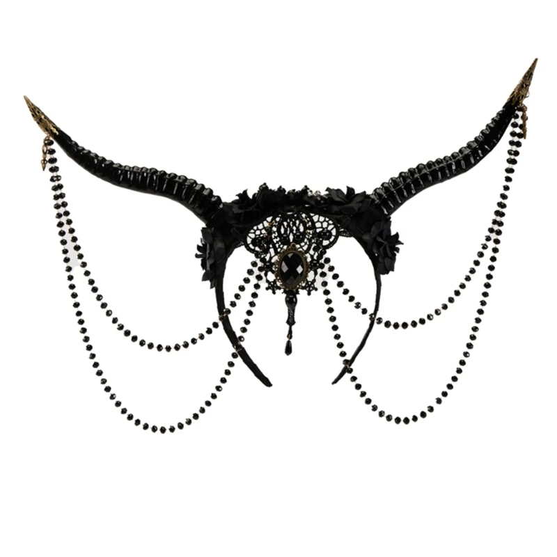 

Gothic Resin Headbands with Flower Horn Antlers Horn Gothic Headpieces Headwear Perfect for Halloween and Everyday Wear