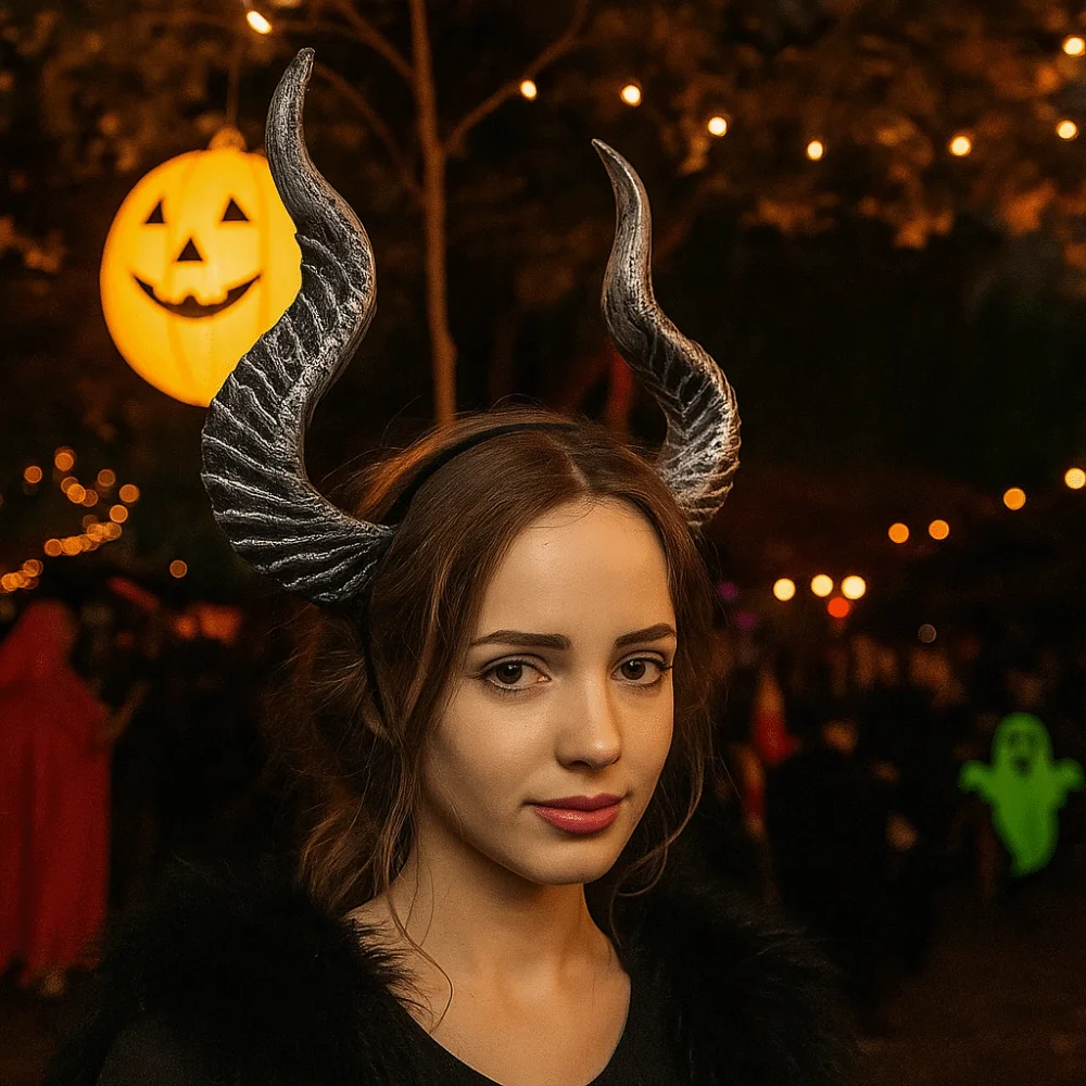 Funny Ox Horn Halloween Horns Headband Dark Series PU Cosplay Hairband Halloween Headwear Halloween Hair Hoop Lady