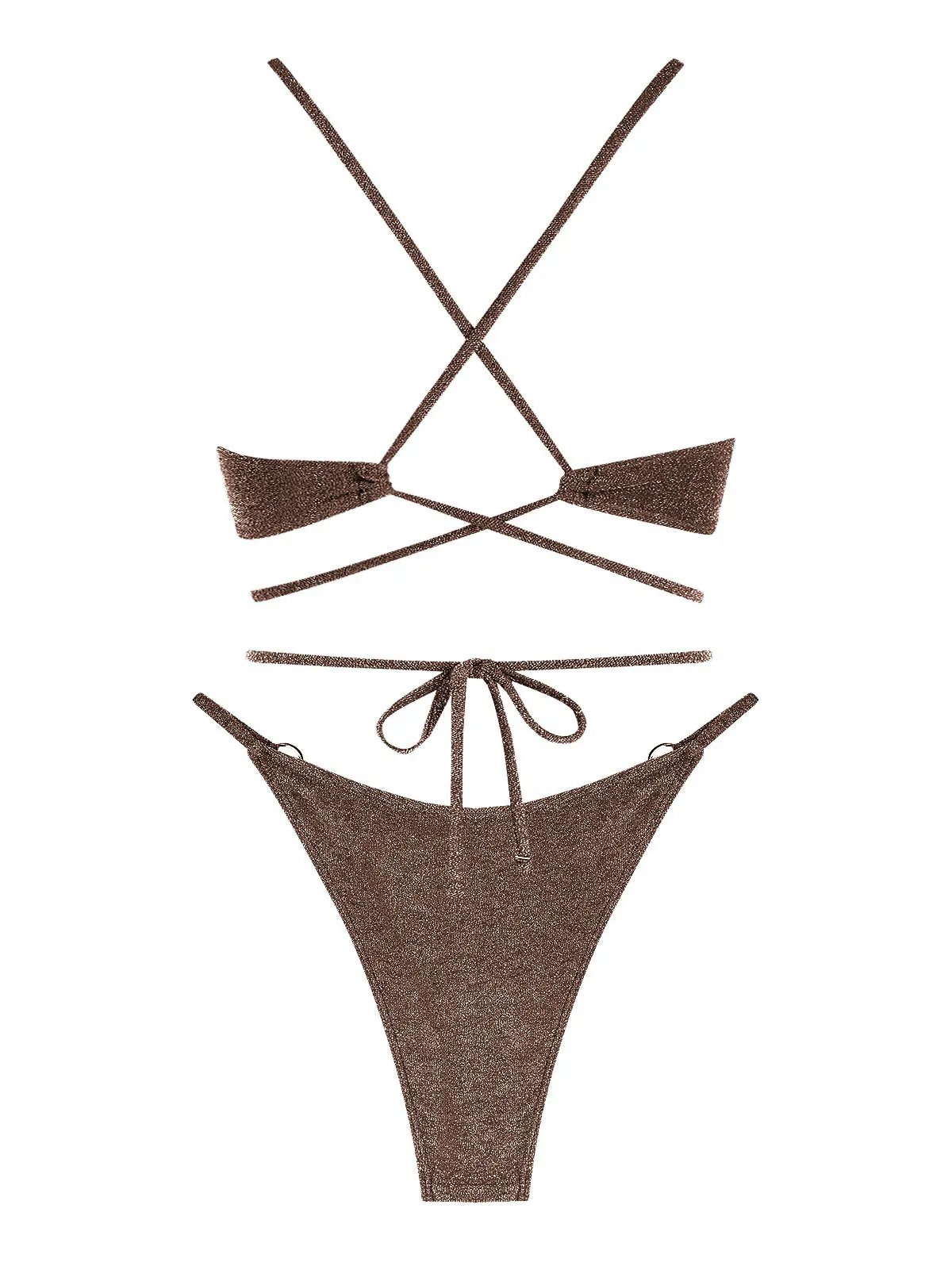 ZAFUL Criss Cross Floss Tie Metallic Sparkly Glitter Shimmery O-ring Bikini Stroje kąpielowe