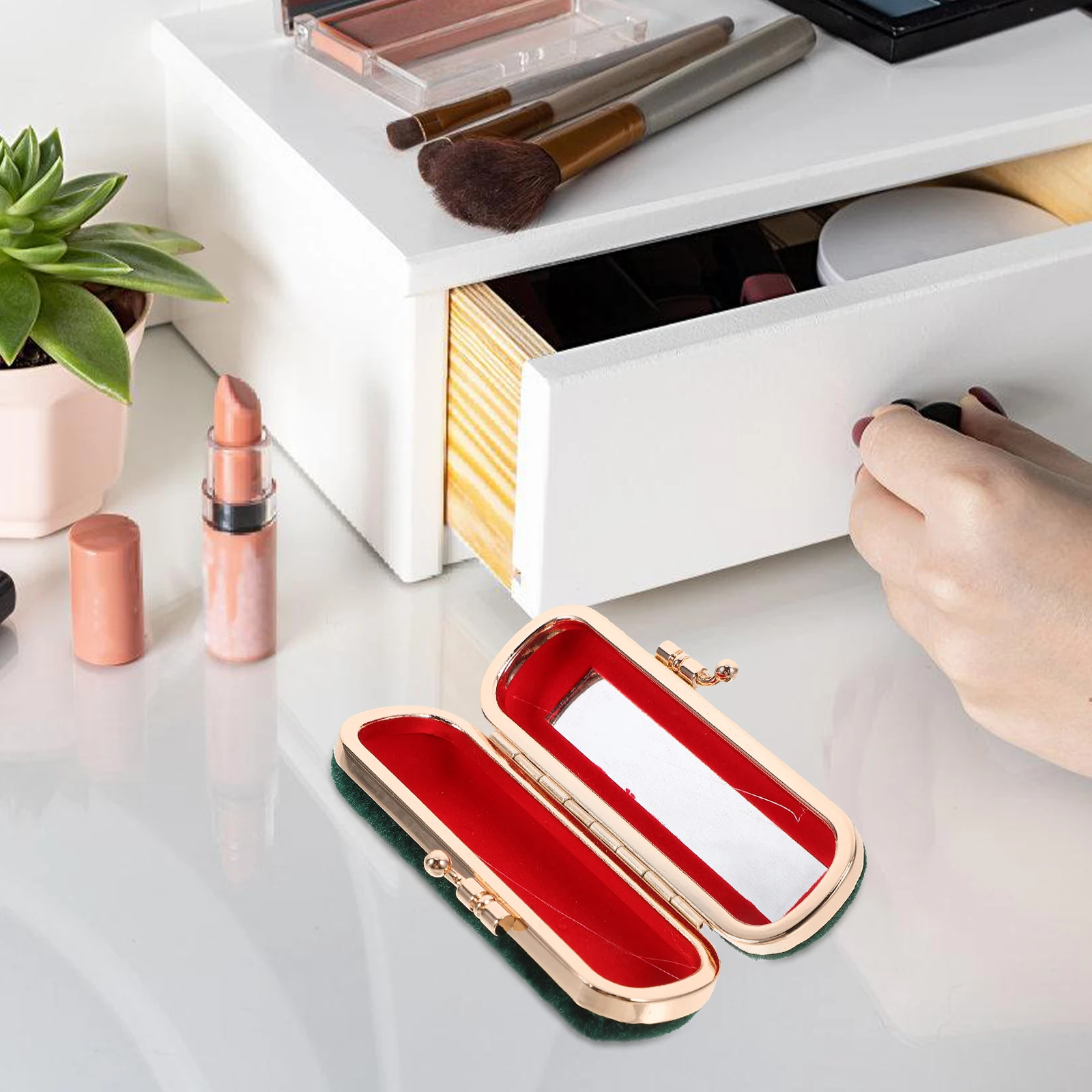 Caixa de batom com espelho, suporte para bálsamo labial, tamanho de viagem, organizador de brilho labial, bolsa de armazenamento para maquiagem