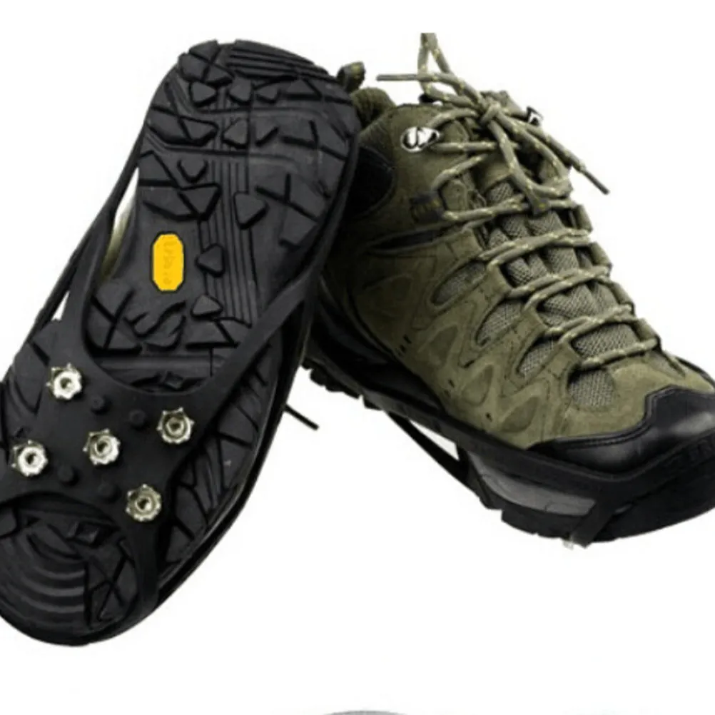 1 Par de Crampones de Invierno 5- en-1 con Púas de Silicona Elásticas Antideslizantes para Botas, Zapatillas y Tracción en Escalada al Aire Libre