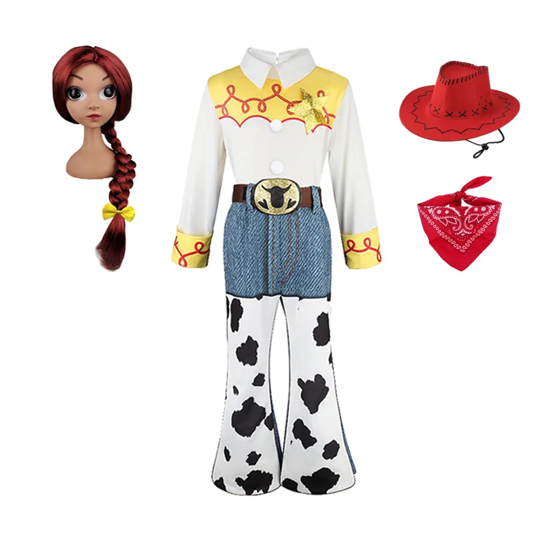 2026 Meisjes Jessie Cowgirl-kostuum Shirt met lange mouwen Koeprint Uitlopende broek Kinderen Cosplay Outfit Halloween Carnaval Vrijetijdskleding
