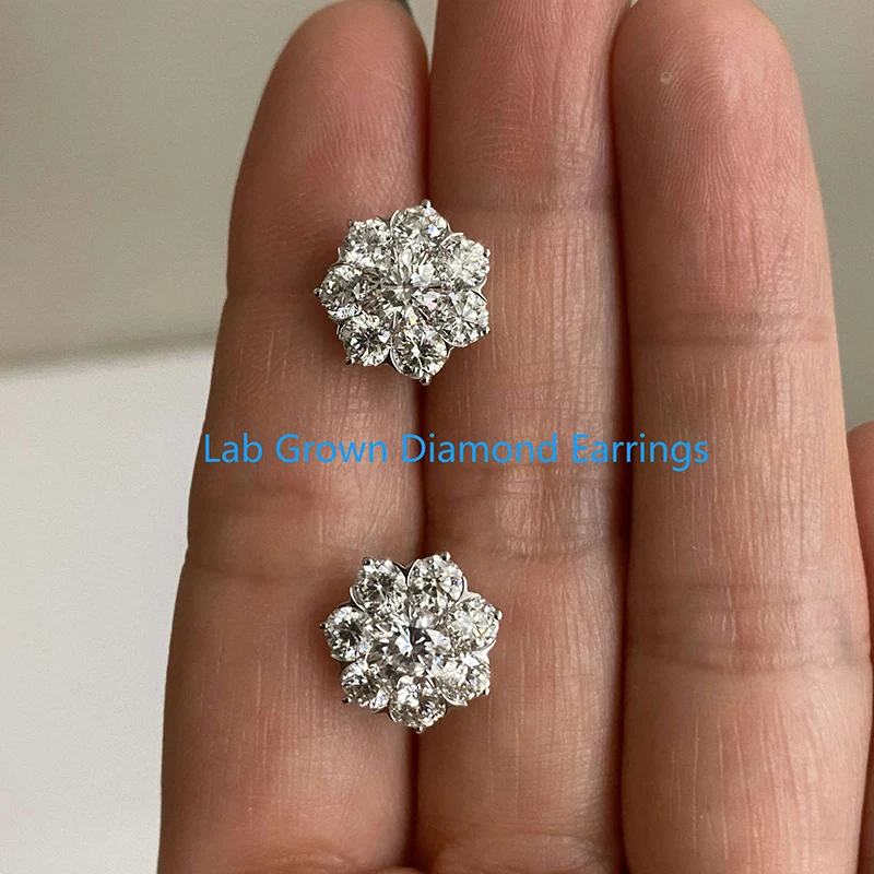 4.5mm Main stone DEF VS -VVS CVD HPHT Lab Grown Diamond 14k White Gold Flower Shape Engagemen Earrings For Lady