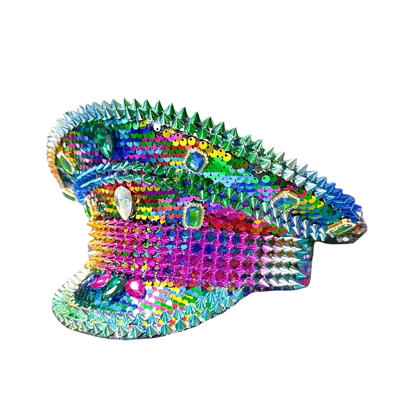 Czapka Kapitańska HongLuan z Żółtą Laserową Skórzaną Pętelką, Ozdobiona Cyrkoniami, Czapki Wojskowe dla Kobiet, Akcesoria na Festiwale Rave i Czapka Imprezowa dla Mężczyzn