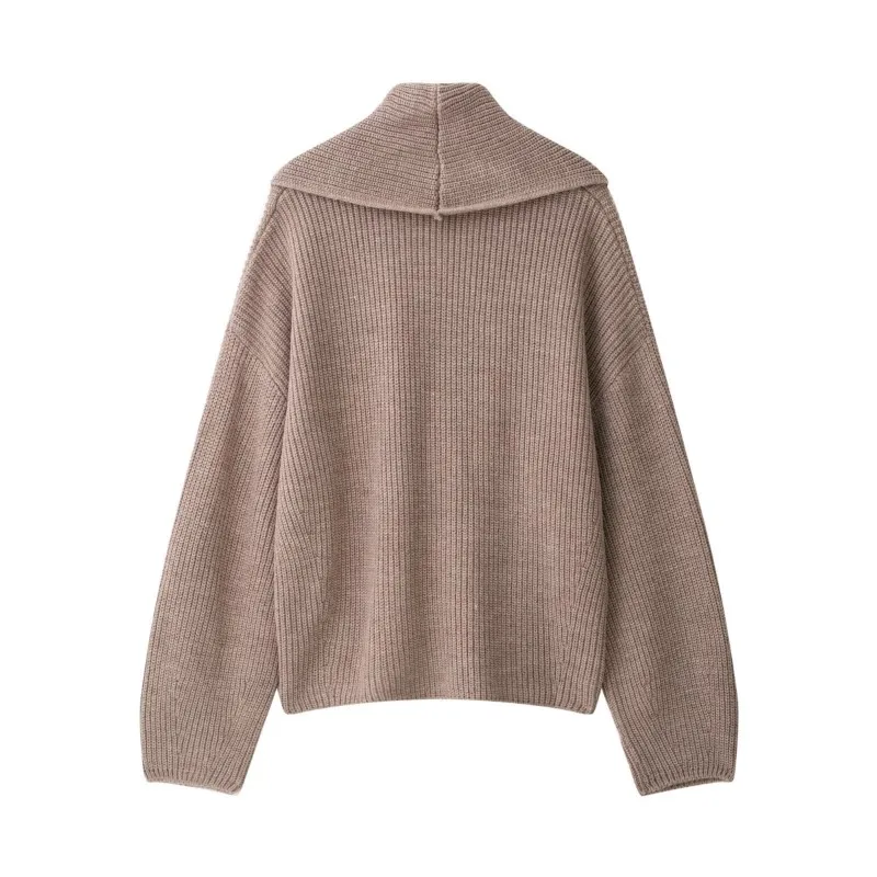 Women's Double-Breasted Knit Cardigan New 2026 Autumn Regular Collar Long Sleeve Woman Sweaters Chic Female Coats