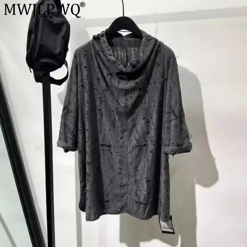 MWJLPWQ Dark Style Ripped Drop Shoulder T-shirt Men's Unique Vintage Distressed Short Sleeve Thin Loose Tops 2026 Summer 20315
