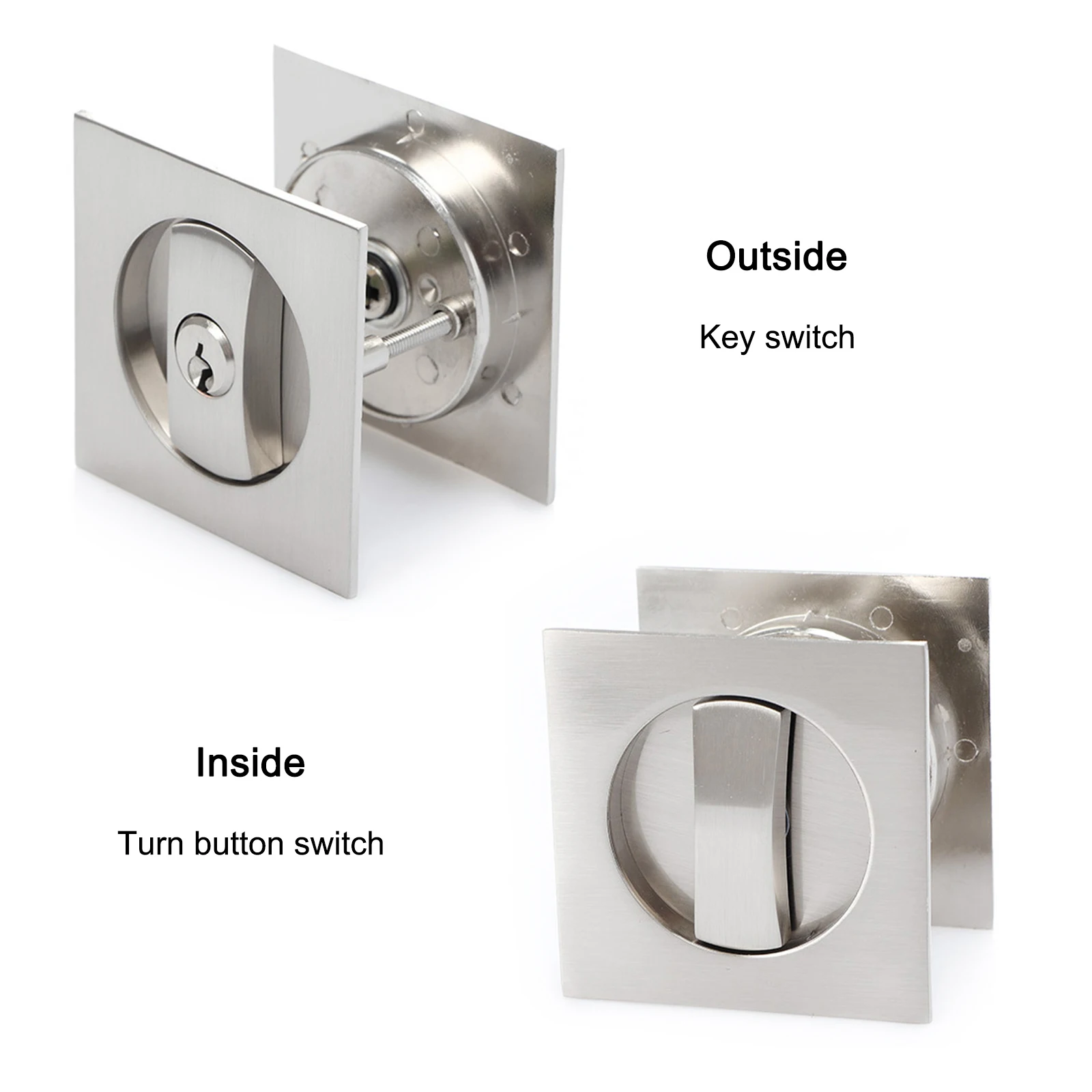 Imagem -06 - Liga de Zinco Quadrado Privacidade Bloqueio de Bolso com Chave Embutida Encaixe Fácil Aperto Fechadura da Porta para Correr Porta do Celeiro Porta de Madeira Ferragem