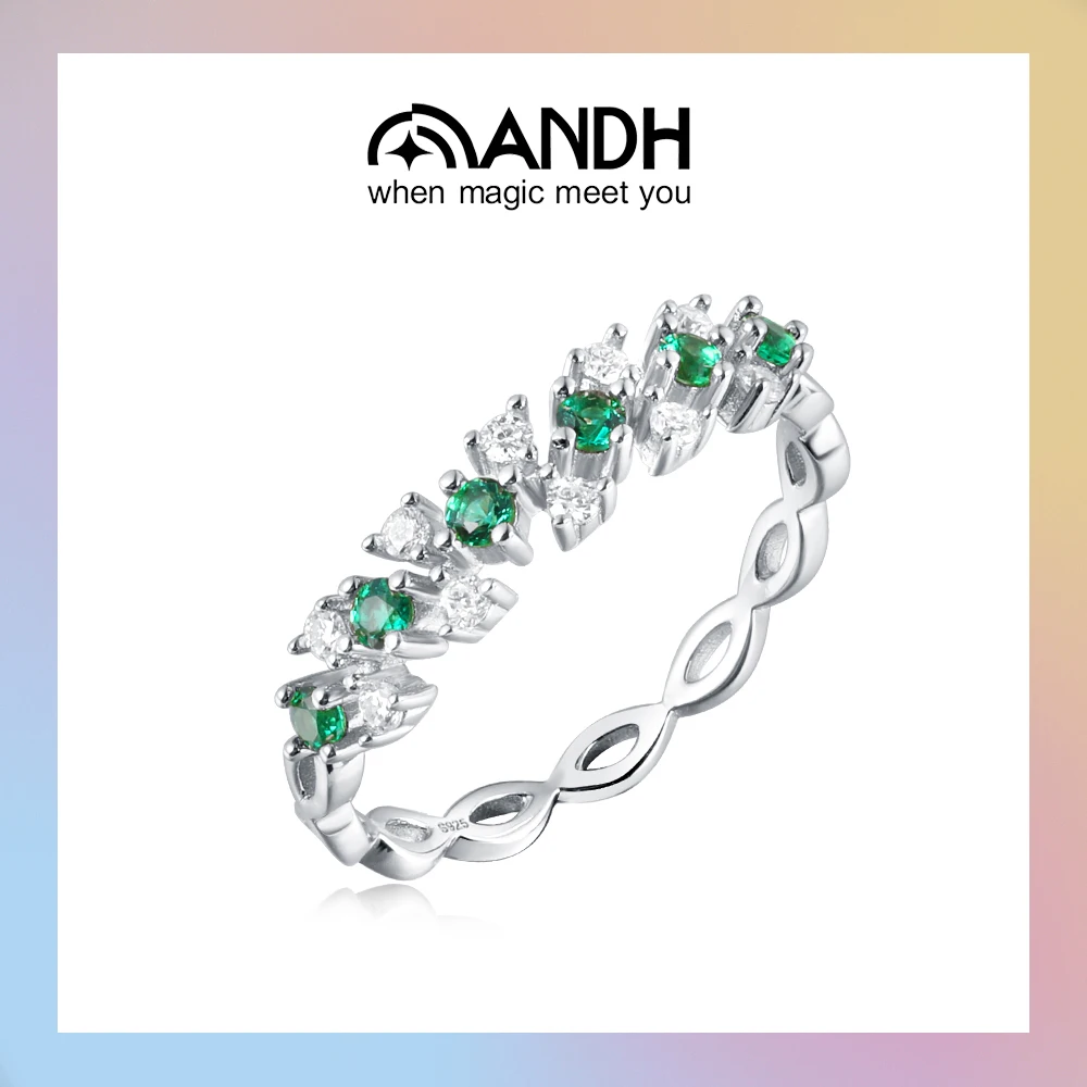

ANDH D Color VVS1 Moissanite Diamond Ring for Women Bohemia 925 Sterling Silver Lab-grown Emerald Stackable Ring Fashion Jewelry