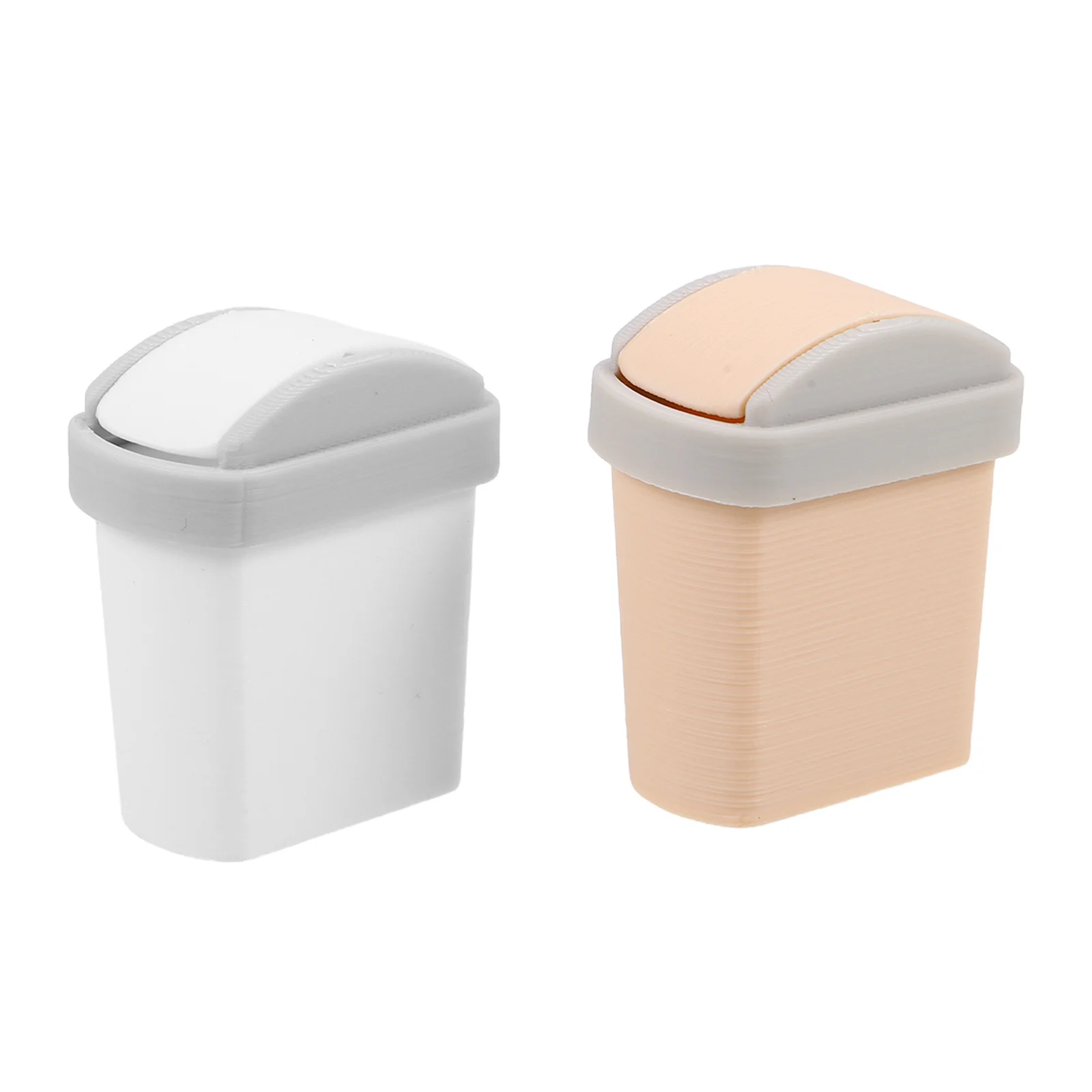 Lixeira em miniatura com tampa giratória, 2 peças, escala 1:12, decoração de móveis para casa de bonecas, pequena lixeira de plástico, armazenamento de mesa