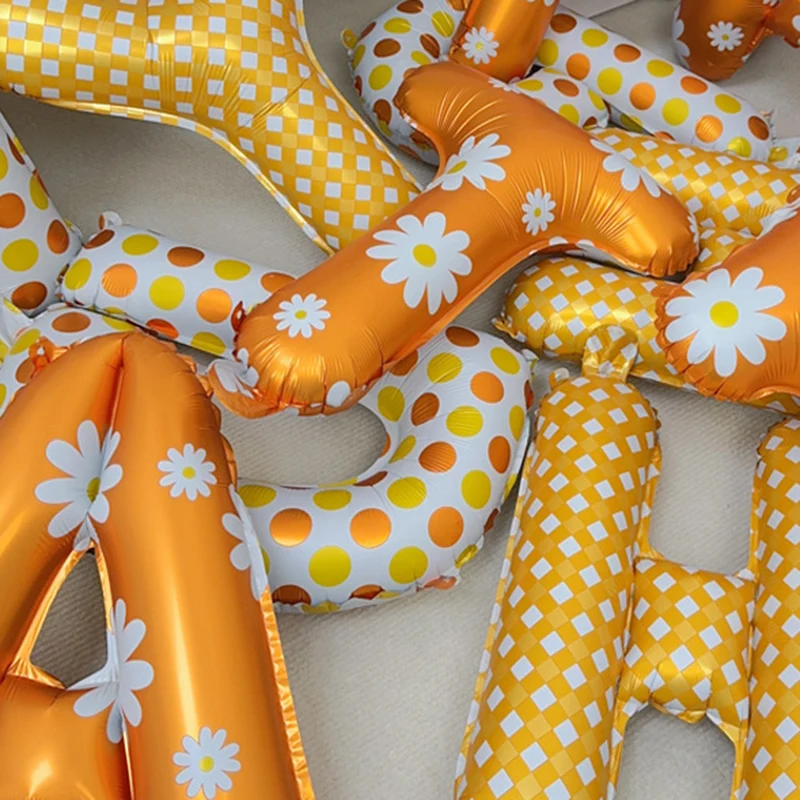 16Inch Happy Birthday Aluminum Balloons Daisy Celebrate Born Orange Baloon 13 Letter Sunflower Foil Balloon Set Party Decoration