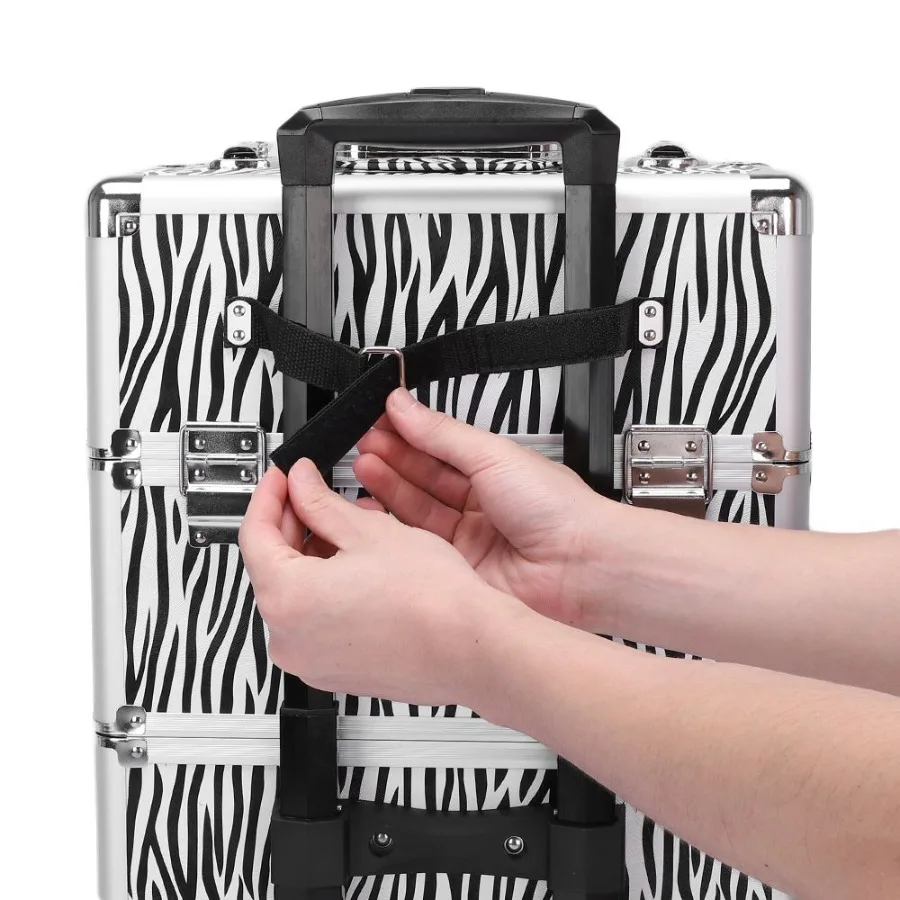 3-in-1-Etui für Kosmetika und Make-up aus Aluminium, Tattoo-Box, weißer Zebramuster