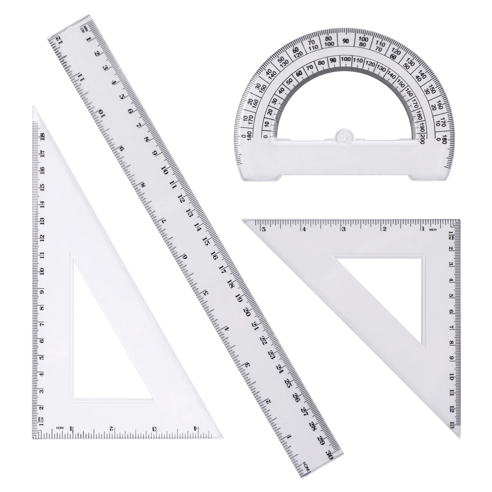 Eagle 4PCS Ruler Set Drawing Ruler Measurement Geometry Triangle Ruler Straightedge Protractor School&Office Stationery