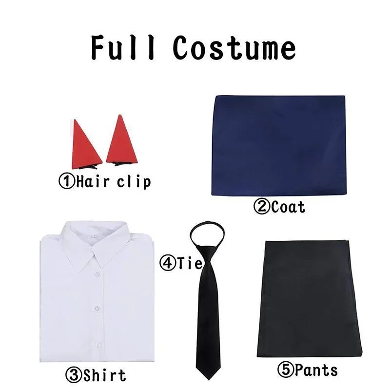 Anime Power Cosplay Kettingzaag Man Cosplay Kostuum Blauw Rood Jasje Broek Pruik Uniform Pak Halloween Kerstkostuums Voor Vrouwen