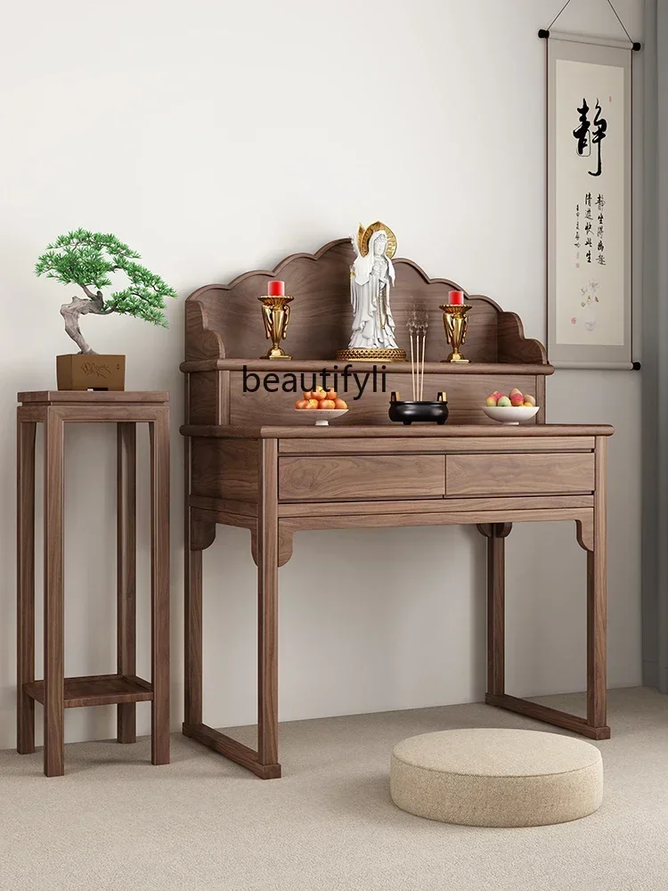 XS Black Walnut New Chinese Solid Wood Altar Incense Burner Table Buddha Niche Buddha Shrine Simple God Of Wealth Heightened
